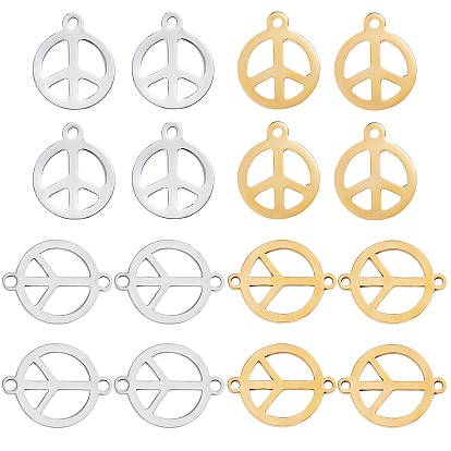 Набор для поиска поделок для изготовления ювелирных изделий, в том числе 16шт 4 стиль 201 подвески из нержавеющей стали и соединительные звенья, плоские круглые с знаком мира