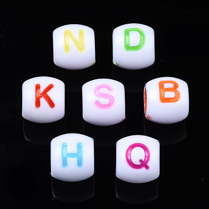 Opaque White Acrylic European Beads, Large Hole Beads, Craft Style, Barrel with Letter