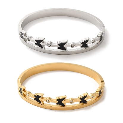 Вакуумное покрытие 304 браслеты из нержавеющей стали со стразами, эмалевые браслеты с бабочками для женщин