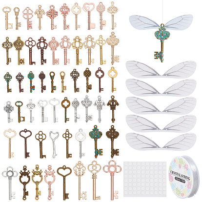Наборы для изготовления подвесок своими руками, в комплект входит 1 рулон эластичной кристаллической нити, 80шт. органза крыло стрекозы, подвески из сплава в тибетском стиле