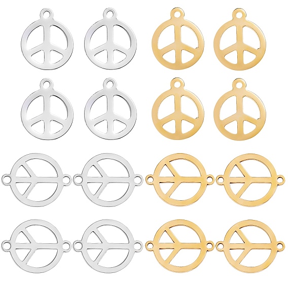 Набор для поиска поделок для изготовления ювелирных изделий, в том числе 16шт 4 стиль 201 подвески из нержавеющей стали и соединительные звенья, плоские круглые с знаком мира