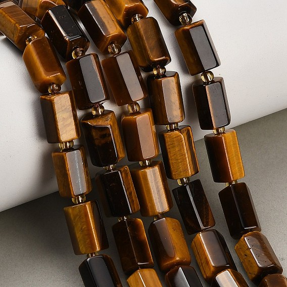 Природных тигровый глаз бисер нитей, граненые, колонка, класс А, с бисером
