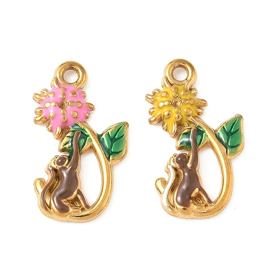 304 нержавеющей стальной эмали подвески, подвески в виде кошек и цветов, ионное покрытие (ip), золотые
