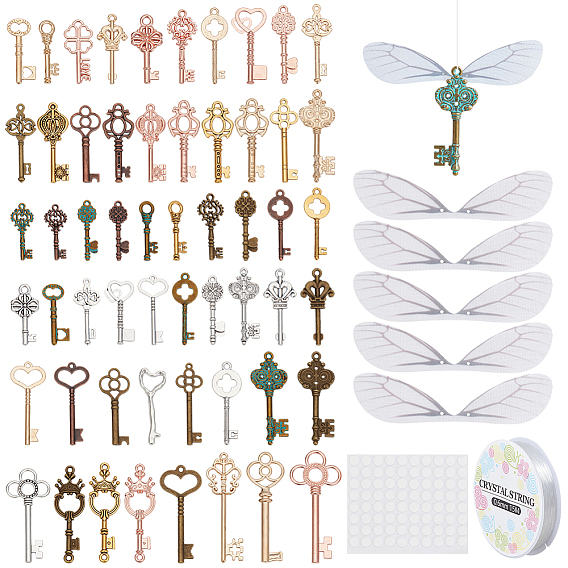 Наборы для изготовления подвесок своими руками, в комплект входит 1 рулон эластичной кристаллической нити, 80шт. органза крыло стрекозы, подвески из сплава в тибетском стиле