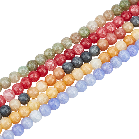 5 Strands 5 Colors Transparent Crackle Glass Beads Strands, Long-Lasting Dyed & Heated, Round