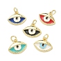 Brass Enamel Pendants, Evil Eye Charms, Rack Plating, Long-Lasting Plated, Cadmium Free & Lead Free, Real 18K Gold Plated