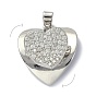 Brass Micro Pave Clear Cubic Zirconia Pendants, Rotatable, Heart