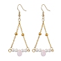 Triangle Iron Chain and Glass Dangle Earrings, Golden
