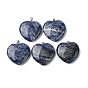Природные подвески содалитом, сердце прелести, с защелкивающимися дужками из железа и нержавеющей стали