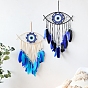 Wooden Woven Net/Web with Feather Pendant Decotations, with Dyed Feather and Silk Cord, Wall Hanging Ornament for Car, Home Decor, Evil Eye