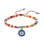 Enamel Evil Eye Charm Bracelet, Synthetic Turquoise(Dyed) & Hematite Braided Adjustable Bracelet for Women
