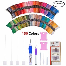 Embroidery Starter Kit, Cross Stitch Tool, 150 Colors Embroidery Threads, 1 Bag Neddles, 2PCS Thread Winding Boards, Embroidery Needle