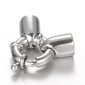 Plaqué platine 925 ensembles de fermoirs à ressort en argent sterling, avec cordon se termine, 27x14x7mm, fin de cordon: 5.5mm