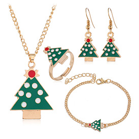 Chic Christmas Tree Jewelry Set - Earrings, Ring, Necklace & Bracelet Collection