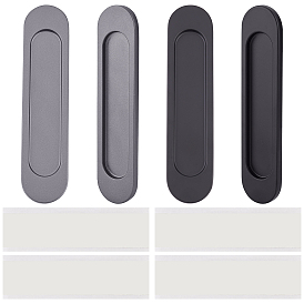 CHGCRAFT 4Pcs 2 Colors No Punch Alloy Flush Pull Barn Door Handle, Flush Ring, with Double-sided Stickers, for Drawers, Cabinet, Sliding Door, Oval