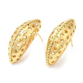 Rack Plating Brass Bean with Star Stud Earrings, Long-Lasting Plated, Cadmium Free & Lead Free