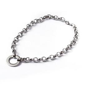 Ring 304 Stainless Steel Necklaces, with Lobster Claw Clasps, 18.5 inch(47cm)