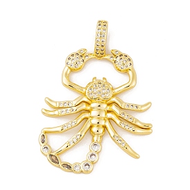 Brass Micro Pave Cubic Zirconia Pendants, with Glass, Real 18K Gold Plated Scorpion Charms