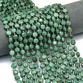 Природные окрашенные белого нефрита нитей бисера, граненый шестиугольный разрез, плоско-круглые, с бисером