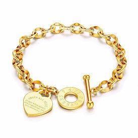 Stylish and Versatile Heart-Shaped Stainless Steel Bracelet with OT Clasp for Women