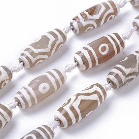 Tibetan Style dZi Beads Strands, Natural Agate Beads, Dyed & Heated, Oval/Oblong