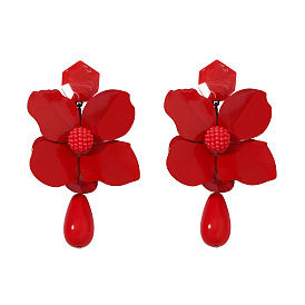 Серьги-гвоздики из сплава и смолы, цветок с каплей