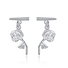 Simple and Elegant Rose Flower Earrings for Women, Copper Plated Floral Ear Studs