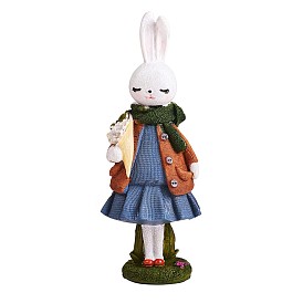 Resin Standing Rabbit Statue Bunny Sculpture Tabletop Rabbit Figurine for Lawn Garden Table Home Decoration ( Blue )