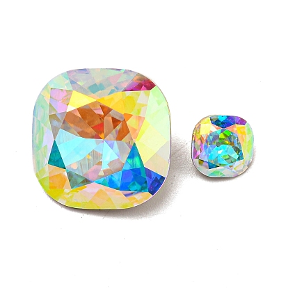 Cabujones de diamantes de imitación de cristal, punta trasera y trasera plateada, facetados, plaza