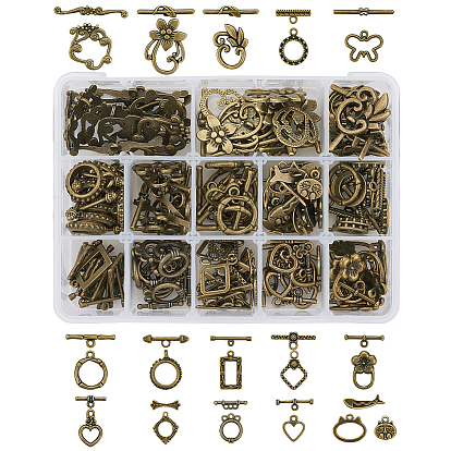 Tibetan Style Alloy Toggle Clasps, Mixed Shapes