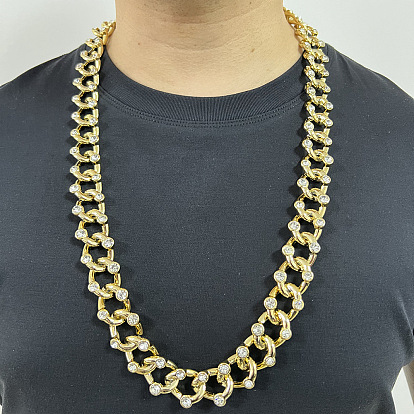 Men's Cuban Chain Necklace with Bold Diamond Inlay - Non-Fading and Eye-Catching
