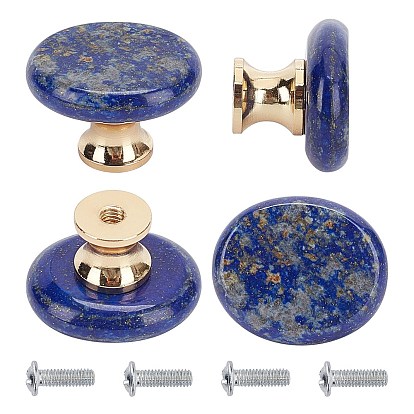 Natural Gemstone Drawer Knobs, Oval Shaped Drawer Pulls Handle, Iron Screw, for Home, Cabinet, Cupboard and Dresser, Platinum & Golden