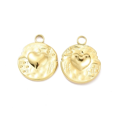 201 Stainless Steel Pendants, Flat Round with Heart