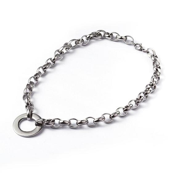 Кольцо 304 ожерелья из нержавеющей стали, с карабин-лобстерами , 18.5 дюйм (47 см)