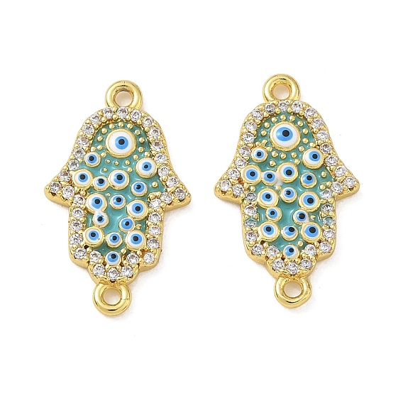 Brass Micro Pave Clear Cubic Zirconia Connector Charms, Hamsa Hand & Evil Eye Links, with Enamel, Golden