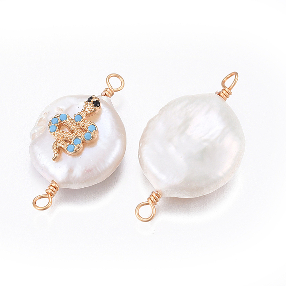 Соединители звеньев натурального жемчуга, с латунной кубической фурнитурой, самородки со змеей, золотые