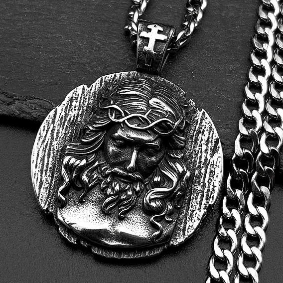 304 подвесные из нержавеющей стали ожерелья, плоские круглые с Иисусом