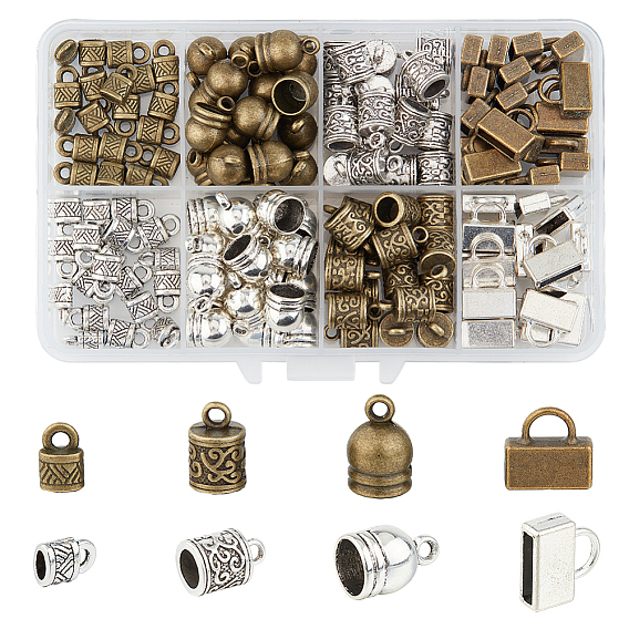 152шт 8 стиль тибетский стиль сплав наконечники шнура, без свинца и без кадмия, столбец и прямоугольник