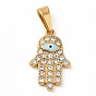 304 Stainless Steel Micro Pave Clear Cubic Zirconia Pendants, with Enamel, Hamsa Hand