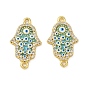 Brass Micro Pave Clear Cubic Zirconia Connector Charms, Hamsa Hand & Evil Eye Links, with Enamel, Golden