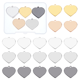 BENECREAT 30Pcs 5 Color Brass Pendants, Stamping Blank Tag, Heart