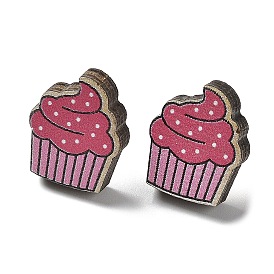Printing Wood Stud Earrings for Women, with 316 Stainless Steel Pins, Ice Cream