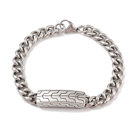 304 Stainless Steel Curved Rectangle Link Chain Bracelets for Men