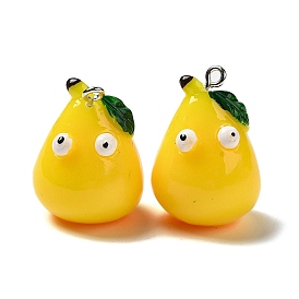 Cartoon Opaque Resin Fruit Pendants, Funny Eye Pear Charms with Platinum Plated Iron Loops