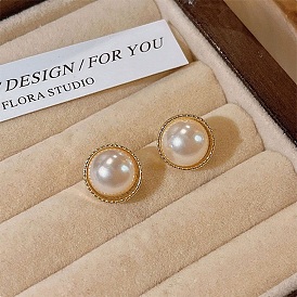 Aretes de aleación para mujer, rondo, con perlas de plástico