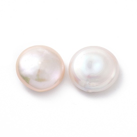 Natural Cultured Freshwater Pearl Beads, No Hole, Flat Round
