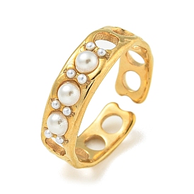 Ion Plating(IP) Stylish Adjustable Stainless Steel Cuff Open Rings, with ABS Imitation Pearl, Jewely for Women