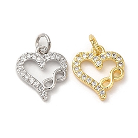 Eco-Friendly Brass Micro Pave Cubic Zirconia Pendants, with Jump Ring, Lead Free & Cadmium Free, Heart with Infinity