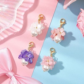 Подвеска из ракушки и жемчуга, с бусиной из ацетата целлюлозы (смолы) в виде цветка и 304 карабинами из нержавеющей стали