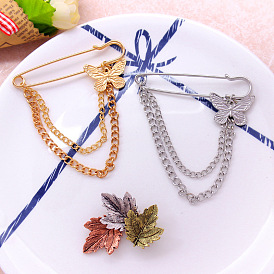 Fashionable Maple Leaf Minimalist Layered Brooch Butterfly Chain Pin Badge Set Trendy Accessories